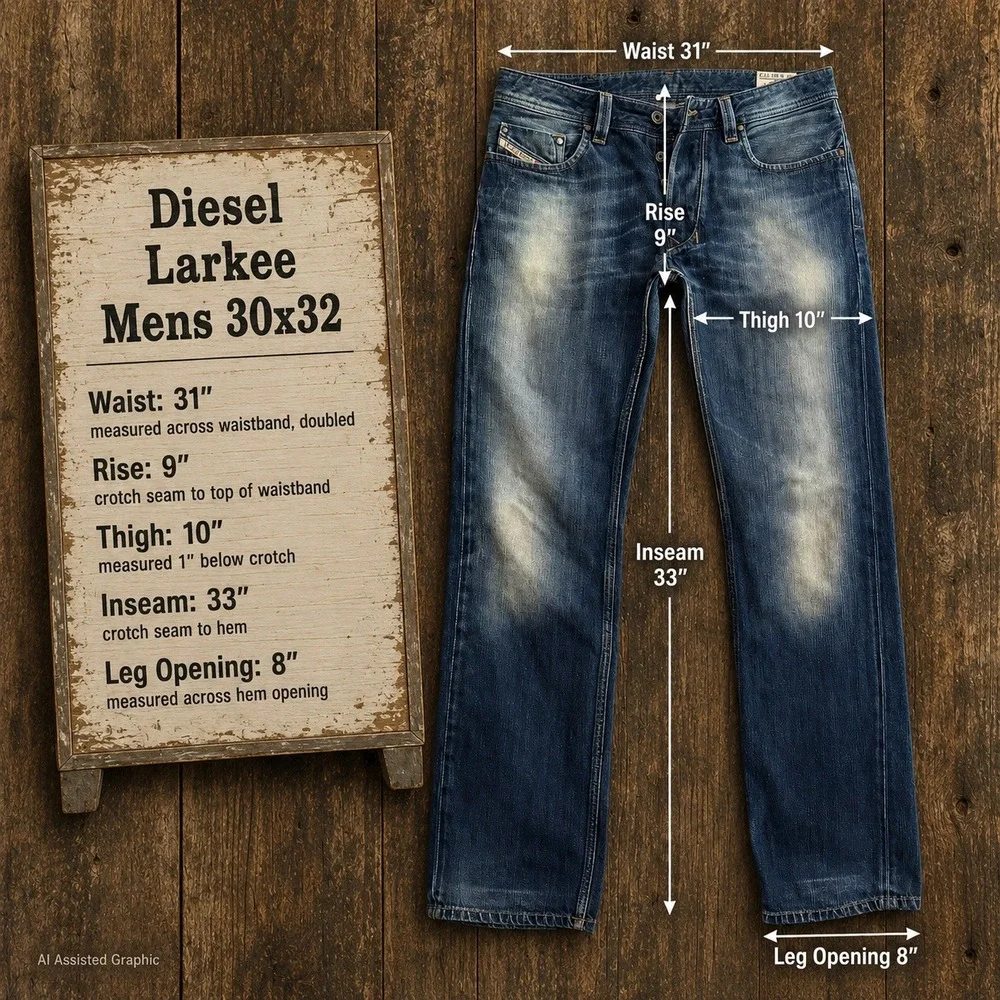 Diesel Larkee Mens 30x32 Regular Straight Jeans Blue Wash 008J4 Button Fly